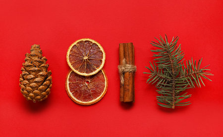 Beautiful winter composition on red background
