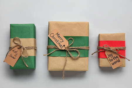 Gift boxes on white backgroundの写真素材