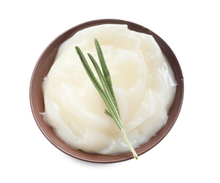 Bowl with lard on white backgroundの写真素材