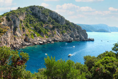 Beautiful view of resort with sea and mountainsの写真素材