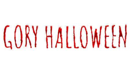 Text GORY HALLOWEEN written in blood on white backgroundの写真素材