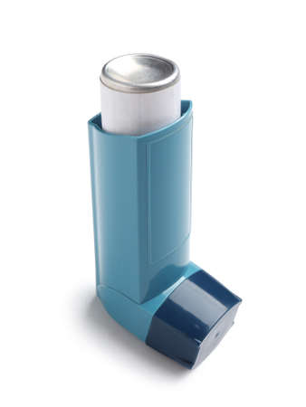 Asthma inhaler on white backgroundの写真素材