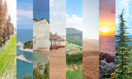 Summer collage with beautiful picturesque landscapesの写真素材