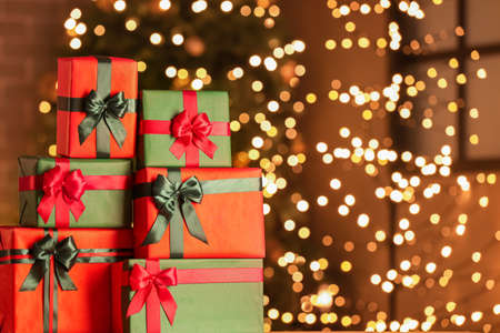 Christmas gifts in the room at night