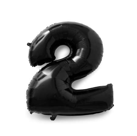 Black balloon in shape of figure 2 on white backgroundの写真素材