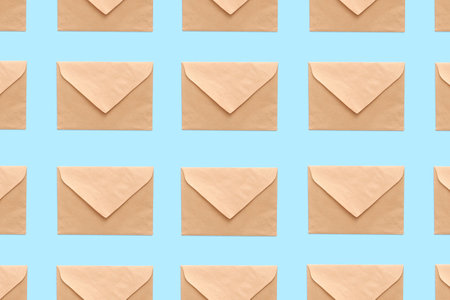 Many envelopes on blue background. pattern for designの写真素材