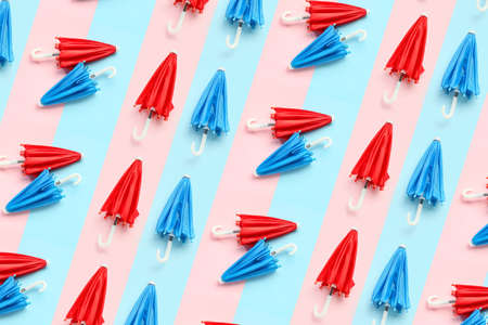 Many umbrellas on colorful background. pattern for designの写真素材