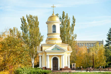 View of Orthodox Christian chapel on sunny day