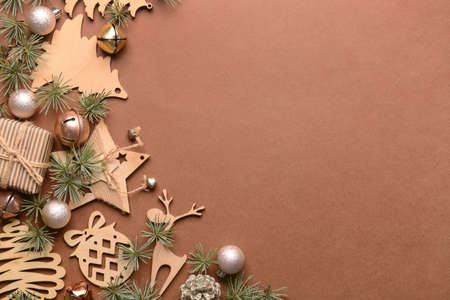 Christmas decor on brown backgroundの写真素材