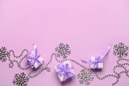 Christmas decor on purple backgroundの写真素材