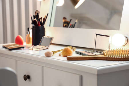 Dressing table with mirror in modern makeup roomの写真素材