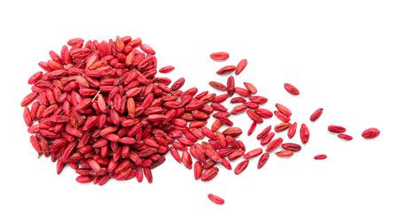 Pile of dried barberries on white backgroundの写真素材