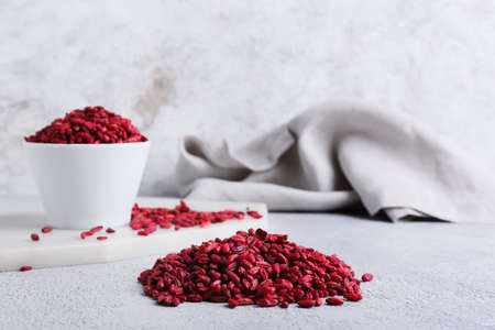 Dried barberries on light backgroundの写真素材