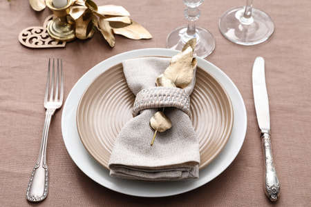 Beautiful table setting for wedding, closeup