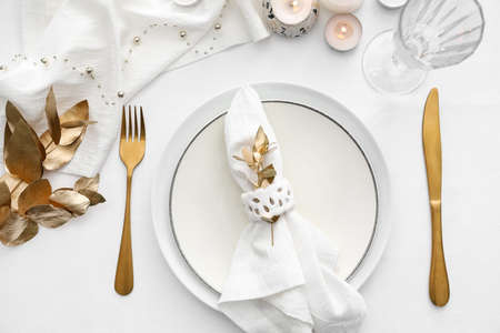 Beautiful table setting for wedding, closeup