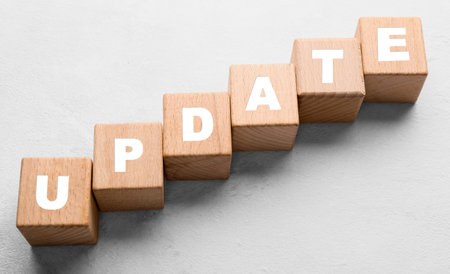 Word UPDATE made of cubes on light backgroundの写真素材