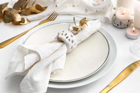 Beautiful table setting for wedding, closeupの写真素材