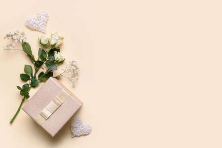 Gift for Valentine's Day on yellow background