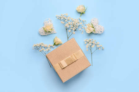 Gift for Valentine's Day on blue background