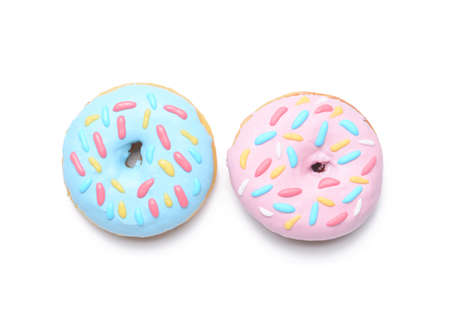 Delicious donuts on white backgroundの写真素材