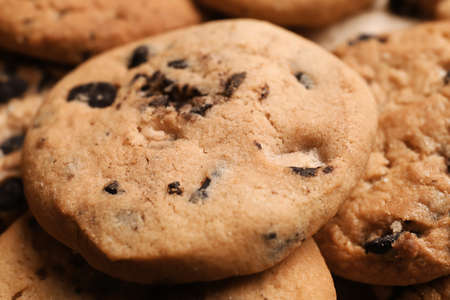 Tasty homemade cookies with chocolate chips, closeupの写真素材