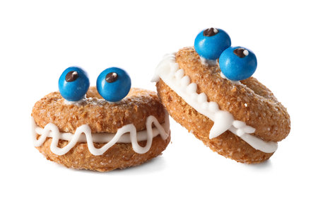 Funny cookies on white backgroundの写真素材