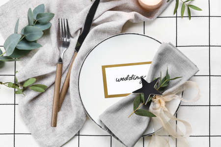 Beautiful table setting for wedding, top view