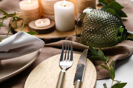 Beautiful table setting for wedding, closeup