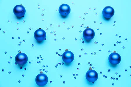 Beautiful Christmas balls on blue background