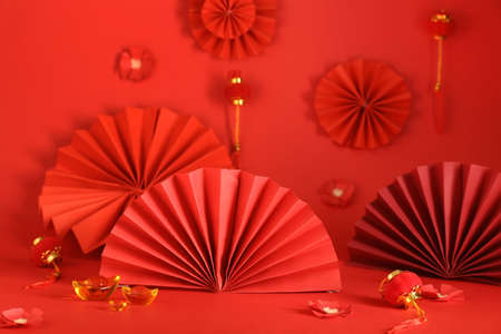 Beautiful Chinese composition on color backgroundの写真素材
