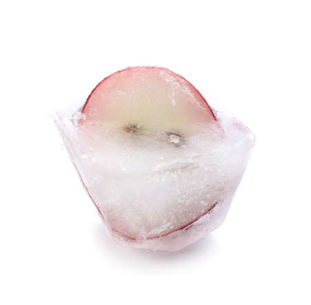 Fresh grape frozen in ice on white backgroundの写真素材