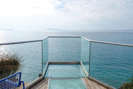 View of transparent observation platform at sea resortの写真素材