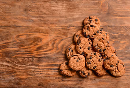 Christmas tree made of cookies on wooden backgroundの写真素材