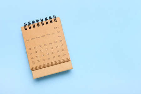 Craft calendar on blue backgroundの写真素材