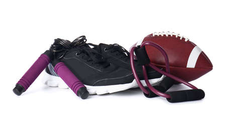 Stylish sport equipment on white backgroundの写真素材