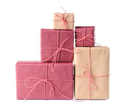 Beautiful Christmas gift boxes isolated on white background