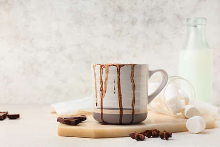 Cup of natural hot chocolate on white backgroundの写真素材