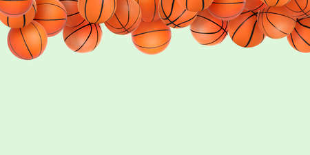 Many basketball balls on light green background with space for textの写真素材