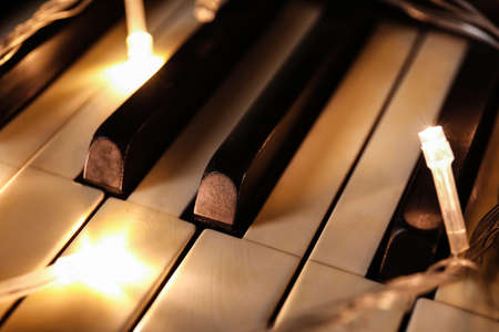 Piano keys with glowing lights, closeupの写真素材
