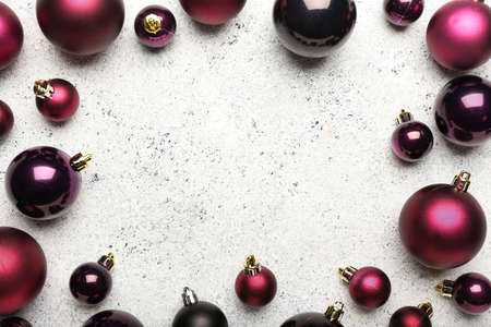 Frame made of different Christmas balls on white backgroundの写真素材