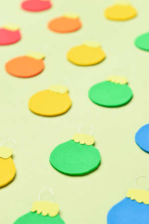 Creative rainbow Christmas balls on color backgroundの写真素材