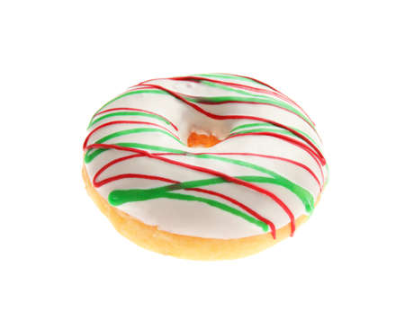 Tasty Christmas donut on white backgroundの写真素材