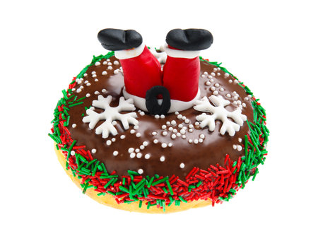 Tasty Christmas donut on white backgroundの写真素材