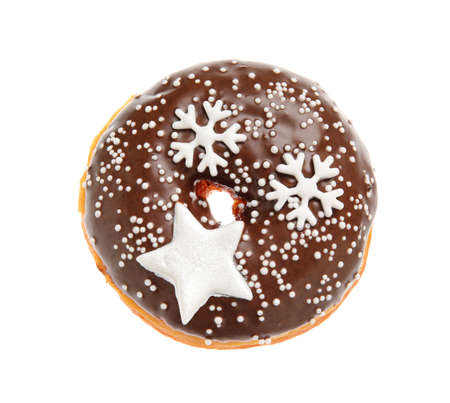 Tasty Christmas donut on white backgroundの写真素材
