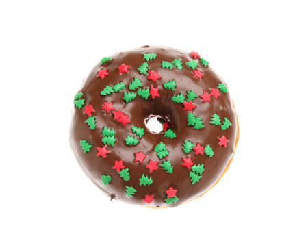 Tasty Christmas donut on white backgroundの写真素材