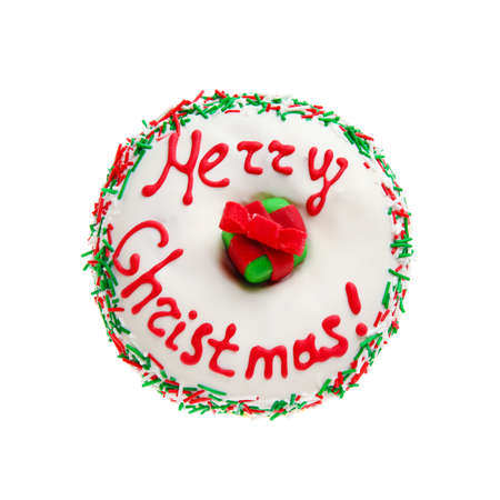 Tasty Christmas donut on white backgroundの写真素材