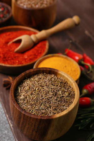 Set of aromatic spices on table, closeupの写真素材