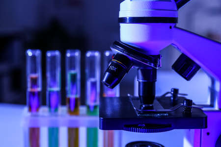 Modern microscope in medical laboratory, closeupの写真素材