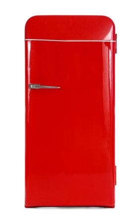 Red fridge on white backgroundの写真素材