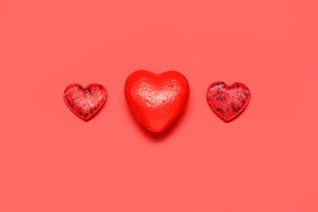 Heart shaped decor on red background. St. Valentine's Dayの写真素材